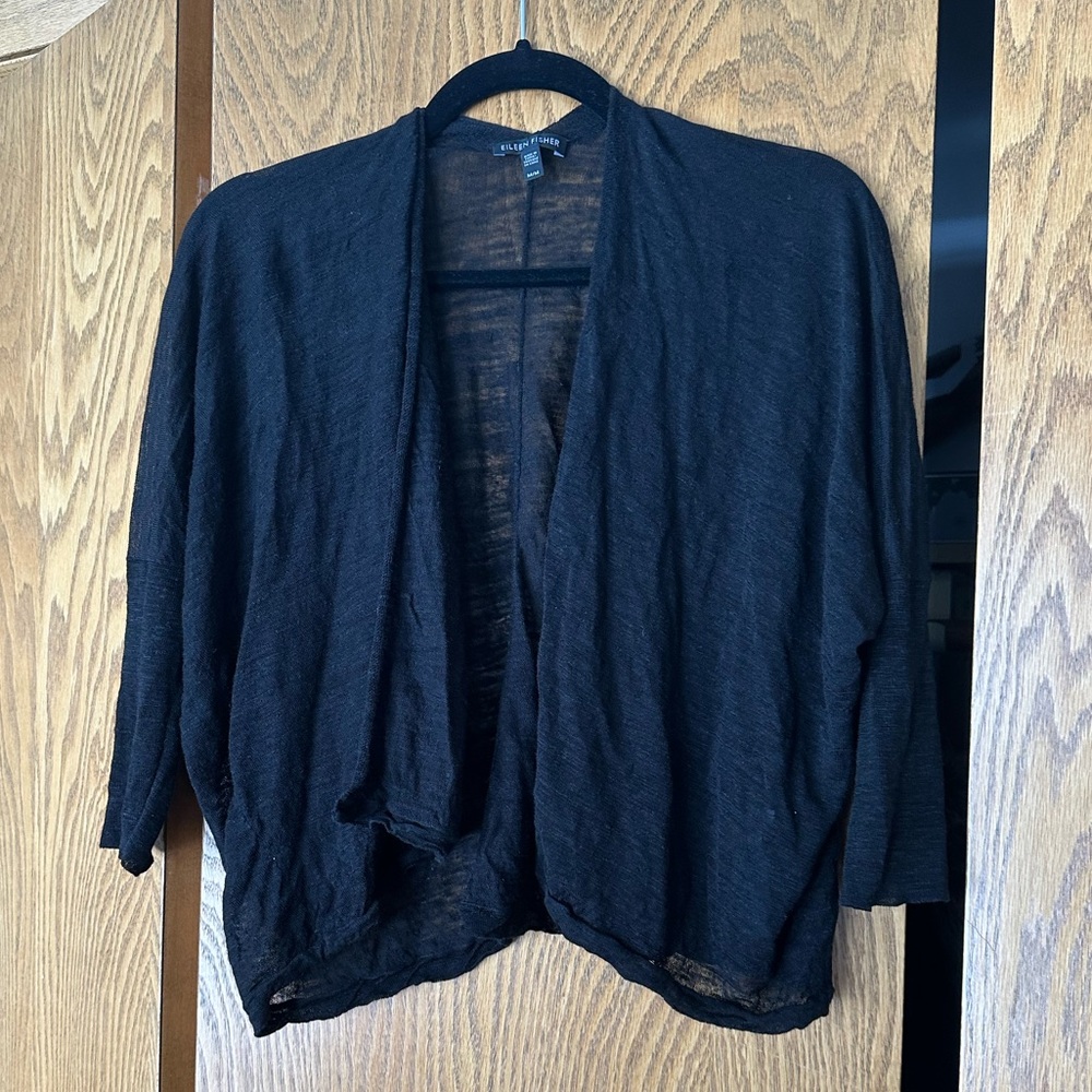 Eileen Fisher Black Draped Open-Front Cardigan